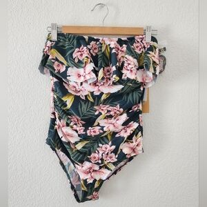 Kona Sol Floral Bandeau High Coverage One Piece Small NEW